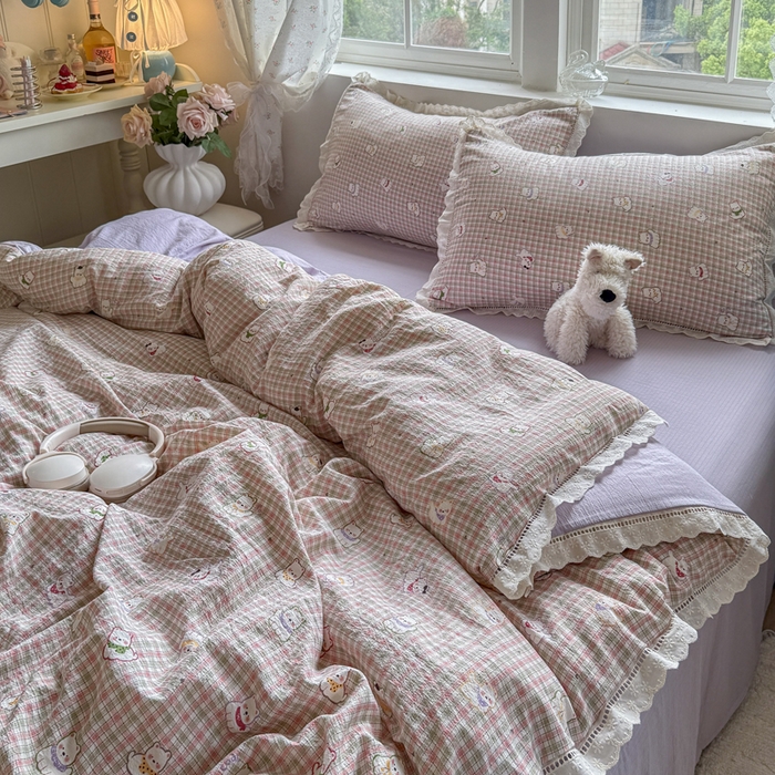 91家纺网 家纺一手货源 找家纺 贝扬思家纺 2025新款云感双层纱镂空花边套件系列 山楂西高地