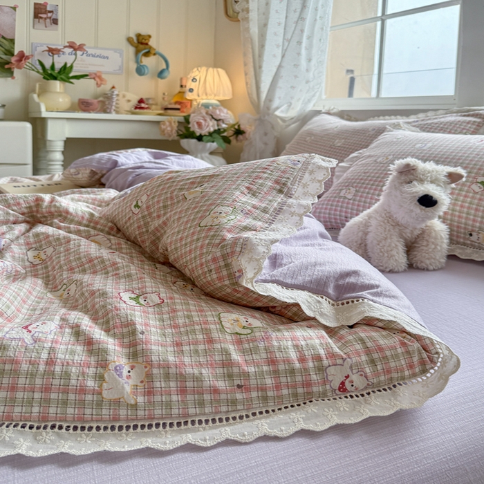 91家纺网 家纺一手货源 找家纺 贝扬思家纺 2025新款云感双层纱镂空花边套件系列 山楂西高地