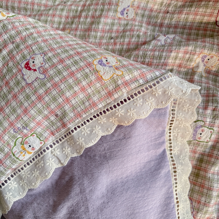 91家纺网 家纺一手货源 找家纺 贝扬思家纺 2025新款云感双层纱镂空花边套件系列 山楂西高地