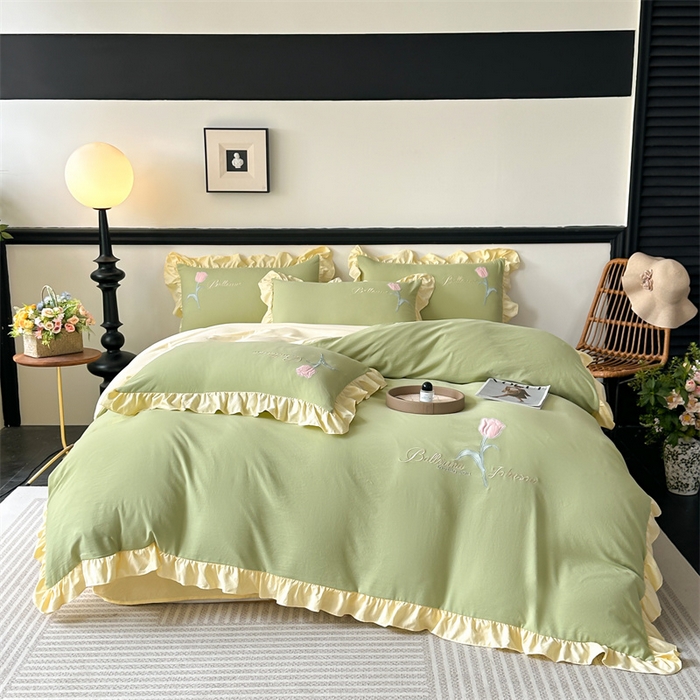 91家纺网 家纺一手货源 找家纺 （总）梦庭帛美 2025新款韩版AB版花边贴布绣花床单床笠四件套