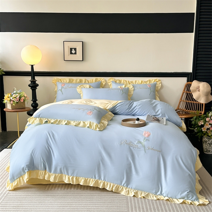 91家纺网 家纺一手货源 找家纺 （总）梦庭帛美 2025新款韩版AB版花边贴布绣花床单床笠四件套