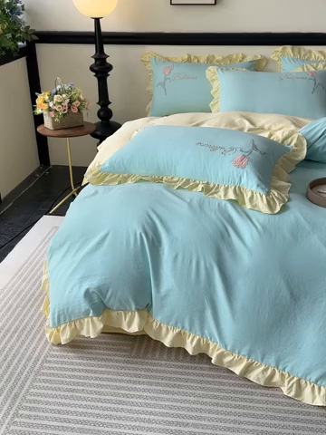 91家纺网 家纺一手货源 找家纺 （总）梦庭帛美 2025新款韩版AB版花边贴布绣花床单床笠四件套