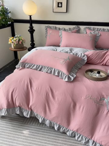 91家纺网 家纺一手货源 找家纺 （总）梦庭帛美 2025新款韩版AB版花边贴布绣花床单床笠四件套