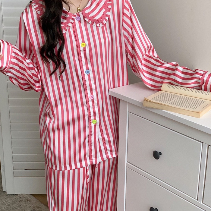 91家纺网 家纺一手货源 找家纺 （总）妍景家居生活馆 2025新款81861 韩系拼色条纹娃娃领套装