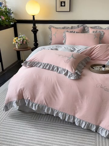 91家纺网 家纺一手货源 找家纺 （总）梦庭帛美 2025新款韩版AB版花边贴布绣花床单床笠四件套