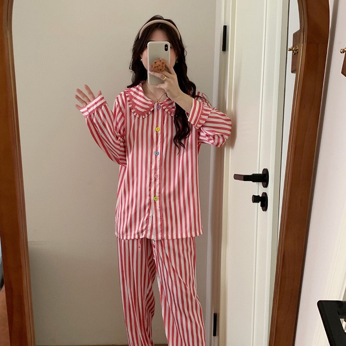 91家纺网 家纺一手货源 找家纺 （总）妍景家居生活馆 2025新款81861 韩系拼色条纹娃娃领套装