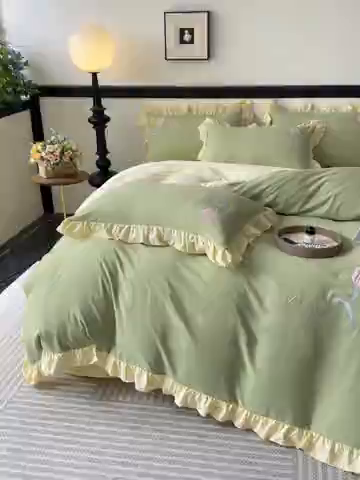 91家纺网 家纺一手货源 找家纺 （总）梦庭帛美 2025新款韩版AB版花边贴布绣花床单床笠四件套