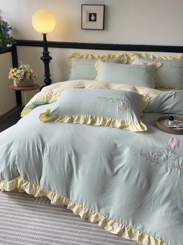 91家纺网 家纺一手货源 找家纺 （总）梦庭帛美 2025新款韩版AB版花边贴布绣花床单床笠四件套