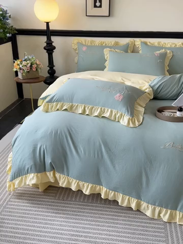 91家纺网 家纺一手货源 找家纺 （总）梦庭帛美 2025新款韩版AB版花边贴布绣花床单床笠四件套