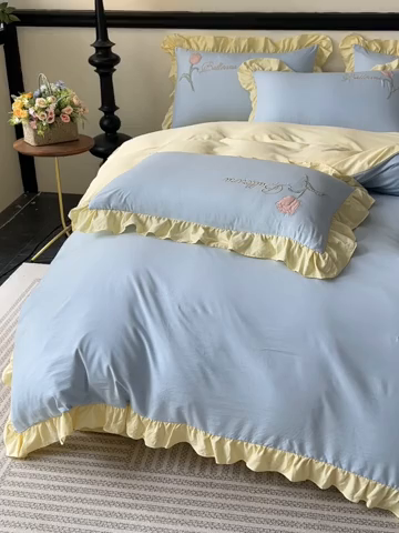 91家纺网 家纺一手货源 找家纺 （总）梦庭帛美 2025新款韩版AB版花边贴布绣花床单床笠四件套