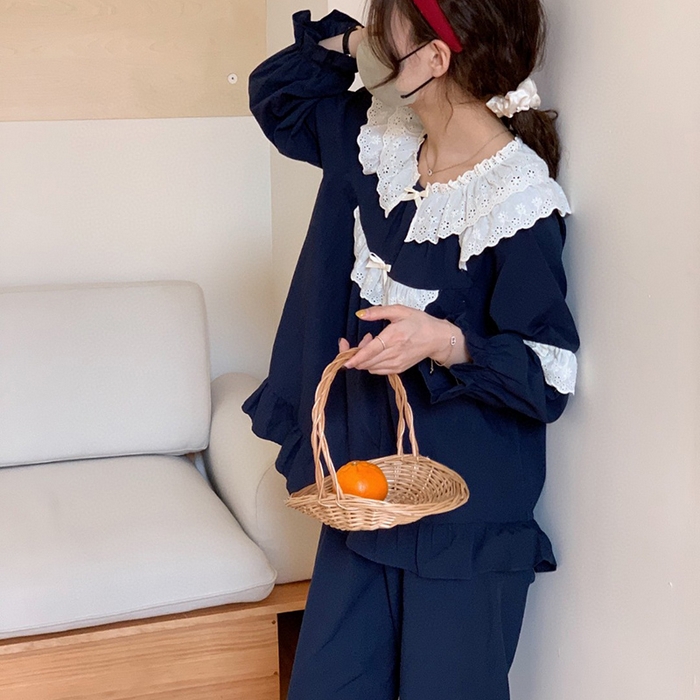 （总）妍景家居生活馆 2025新款82751 韩系甜美蕾丝套装蓝