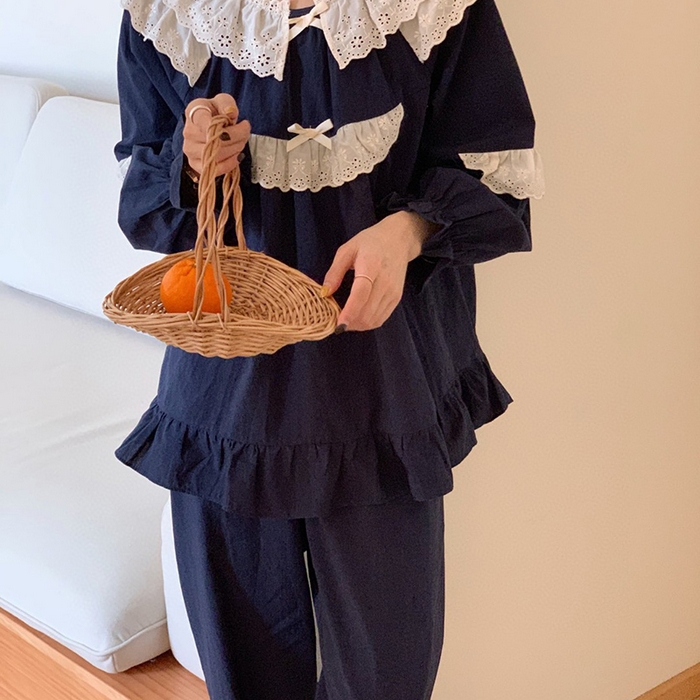 91家纺网 家纺一手货源 找家纺 （总）妍景家居生活馆 2025新款82751 韩系甜美蕾丝套装蓝