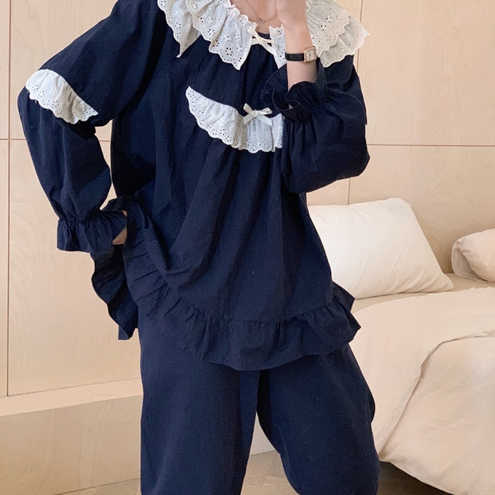 91家纺网 家纺一手货源 找家纺 （总）妍景家居生活馆 2025新款82751 韩系甜美蕾丝套装蓝