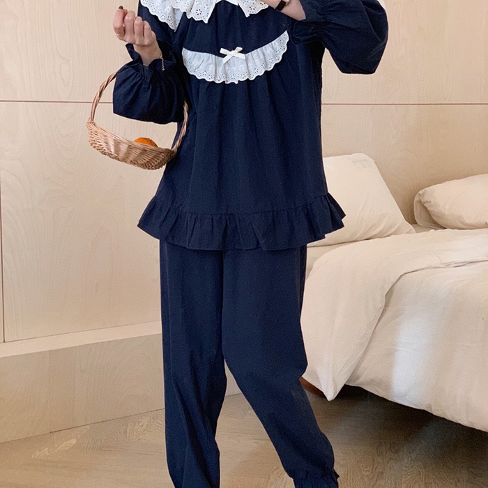 91家纺网 家纺一手货源 找家纺 （总）妍景家居生活馆 2025新款82751 韩系甜美蕾丝套装蓝