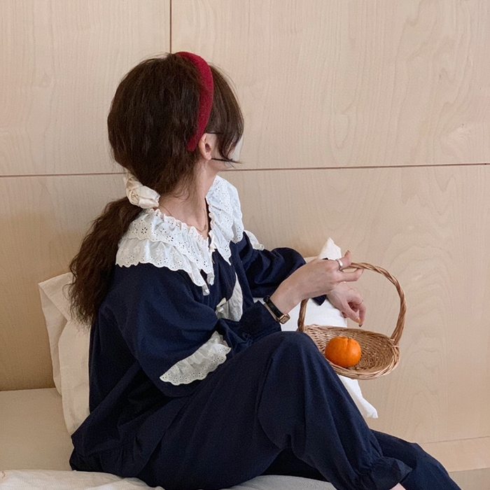 91家纺网 家纺一手货源 找家纺 （总）妍景家居生活馆 2025新款82751 韩系甜美蕾丝套装蓝