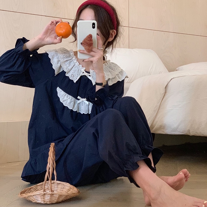 91家纺网 家纺一手货源 找家纺 （总）妍景家居生活馆 2025新款82751 韩系甜美蕾丝套装蓝