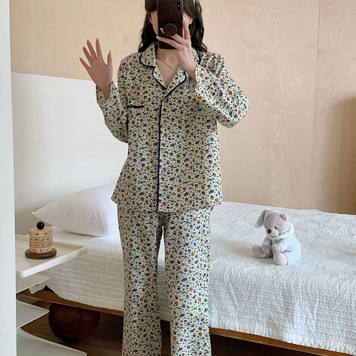 （总）妍景家居生活馆 2025新款82780 韩系彩色叶翻领套装