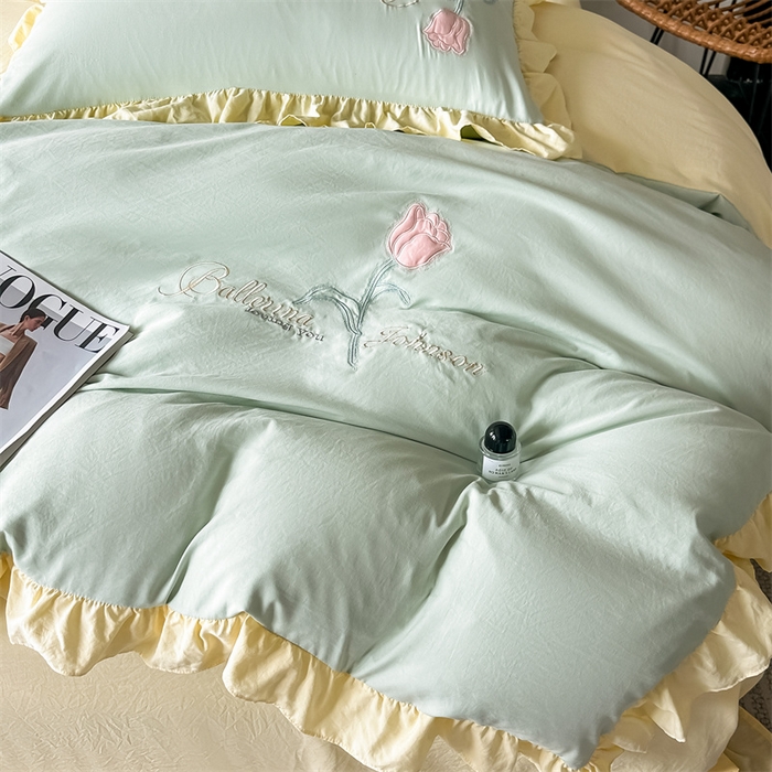 91家纺网 家纺一手货源 找家纺 （总）梦庭帛美 2025新款韩版AB版花边贴布绣花床单床笠四件套