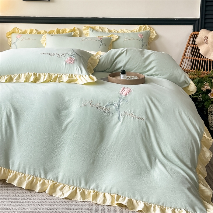 91家纺网 家纺一手货源 找家纺 （总）梦庭帛美 2025新款韩版AB版花边贴布绣花床单床笠四件套