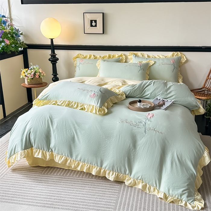 91家纺网 家纺一手货源 找家纺 （总）梦庭帛美 2025新款韩版AB版花边贴布绣花床单床笠四件套