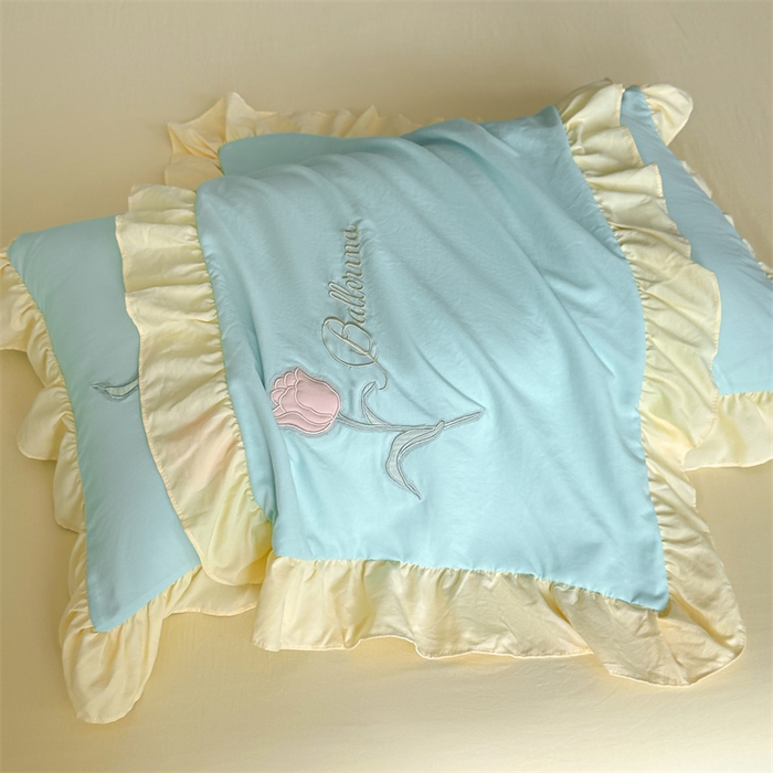 91家纺网 家纺一手货源 找家纺 梦庭帛美 2025新款韩版AB版花边贴布绣花床单床笠四件套 郁金香-蒂芙兰