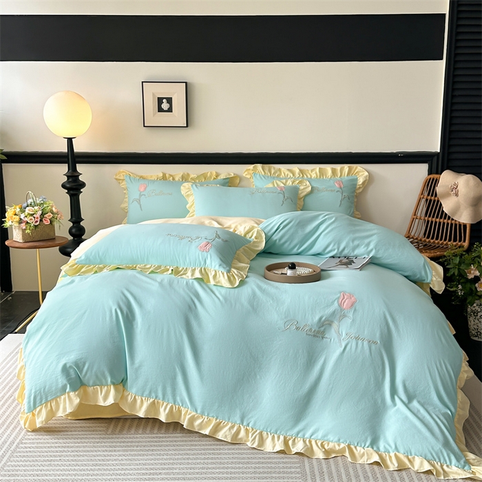 梦庭帛美 2025新款韩版AB版花边贴布绣花床单床笠四件套 郁金香-蒂芙兰