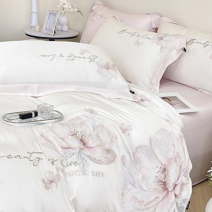 91家纺网 家纺一手货源 找家纺 （总） 2025新款轻奢A类长绒棉四件套全棉纯棉全工艺刺绣纯色床单床笠直播爆款床上用品