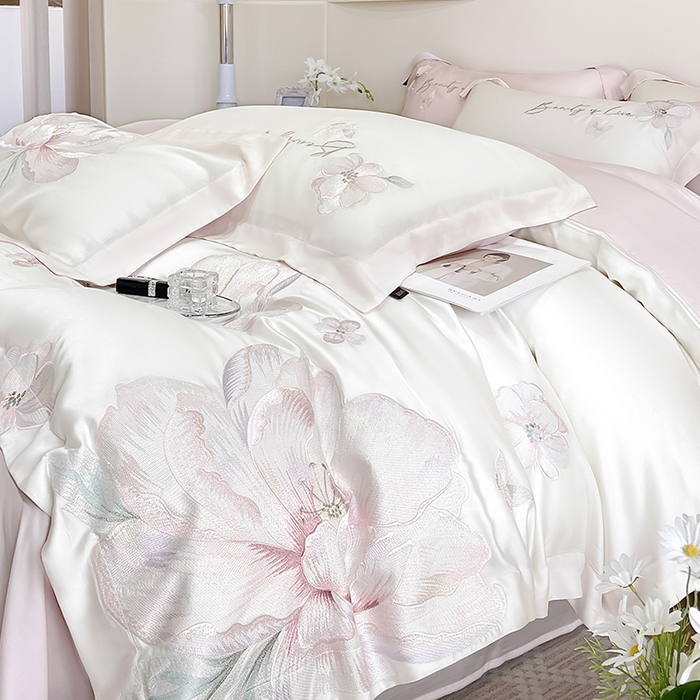 91家纺网 家纺一手货源 找家纺 （总） 2025新款轻奢A类长绒棉四件套全棉纯棉全工艺刺绣纯色床单床笠直播爆款床上用品