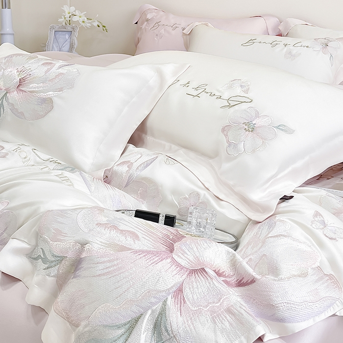 91家纺网 家纺一手货源 找家纺 （总） 2025新款轻奢A类长绒棉四件套全棉纯棉全工艺刺绣纯色床单床笠直播爆款床上用品