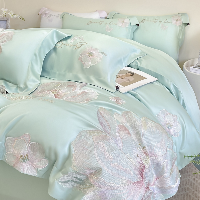 91家纺网 家纺一手货源 找家纺 （总） 2025新款轻奢A类长绒棉四件套全棉纯棉全工艺刺绣纯色床单床笠直播爆款床上用品