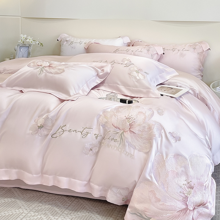 91家纺网 家纺一手货源 找家纺 （总）2025新款轻奢A类长绒棉四件套全棉纯棉全工艺刺绣纯色床单床笠直播爆款床上用品