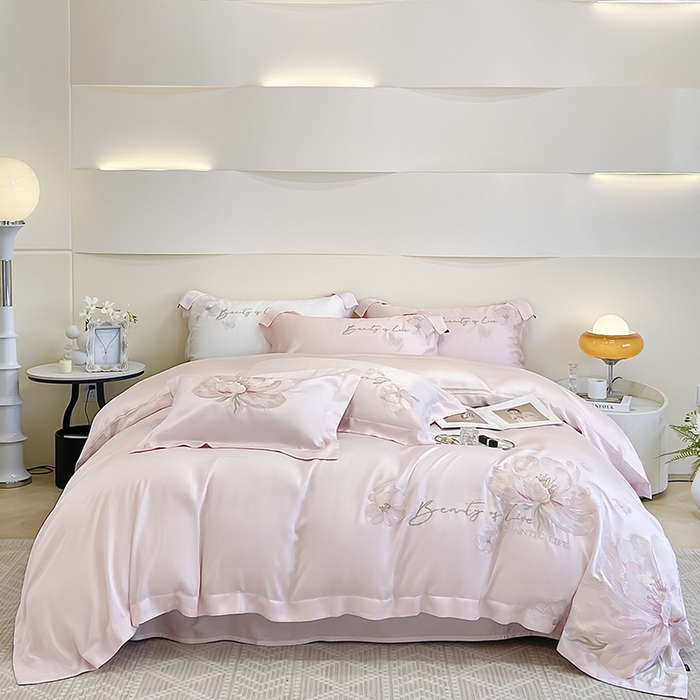 91家纺网 家纺一手货源 找家纺 （总）2025新款轻奢A类长绒棉四件套全棉纯棉全工艺刺绣纯色床单床笠直播爆款床上用品