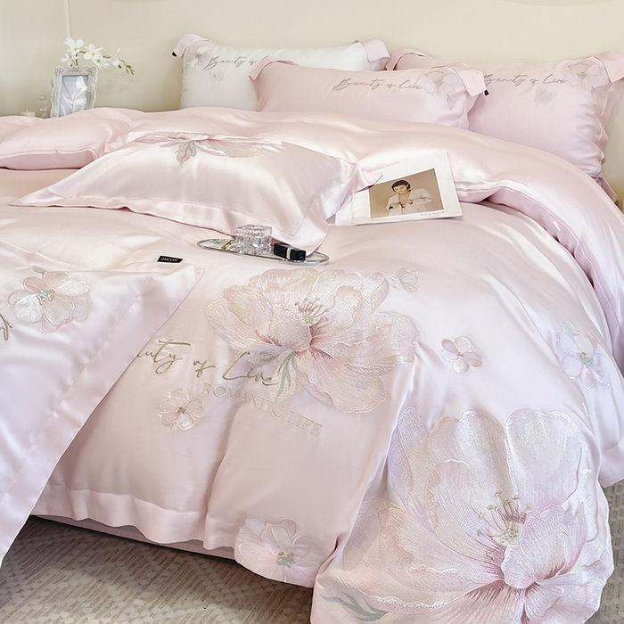 91家纺网 家纺一手货源 找家纺 （总）2025新款轻奢A类长绒棉四件套全棉纯棉全工艺刺绣纯色床单床笠直播爆款床上用品