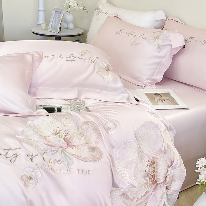 91家纺网 家纺一手货源 找家纺 （总）2025新款轻奢A类长绒棉四件套全棉纯棉全工艺刺绣纯色床单床笠直播爆款床上用品