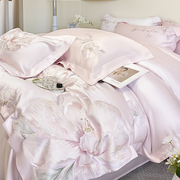 91家纺网 家纺一手货源 找家纺 （总）2025新款轻奢A类长绒棉四件套全棉纯棉全工艺刺绣纯色床单床笠直播爆款床上用品