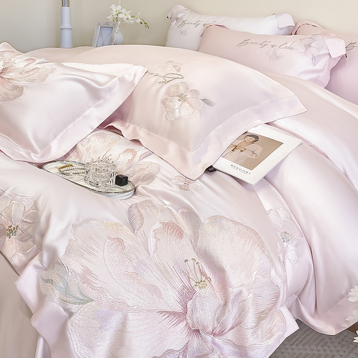 91家纺网 家纺一手货源 找家纺 （总）2025新款轻奢A类长绒棉四件套全棉纯棉全工艺刺绣纯色床单床笠直播爆款床上用品