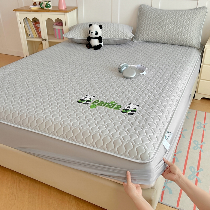 91家纺网 家纺一手货源 找家纺 三盛源 2025新款凉感丝凉席床笠夏季加厚冰丝凉席床套 床笠款-浅灰