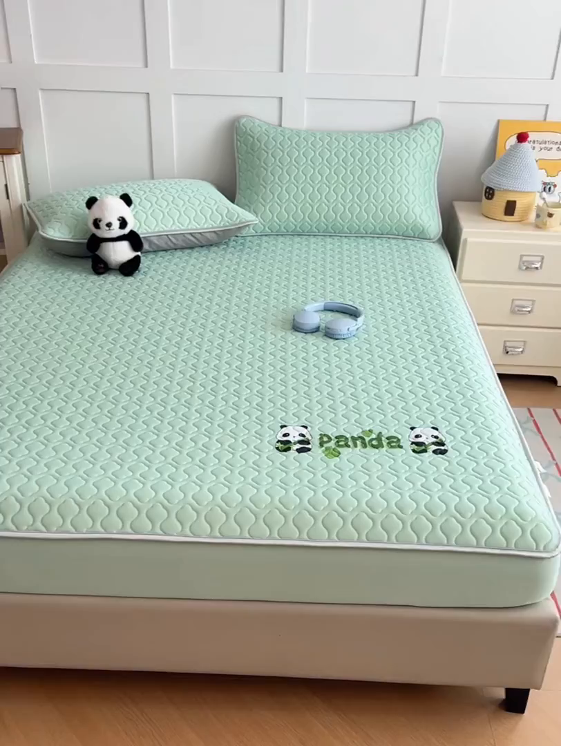 91家纺网 家纺一手货源 找家纺 三盛源 2025新款凉感丝凉席床笠夏季加厚冰丝凉席床套 床笠款-豆绿