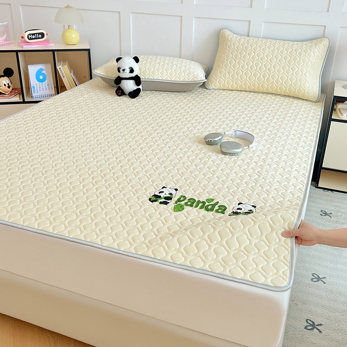 91家纺网 家纺一手货源 找家纺 三盛源 2025新款凉感丝加厚凉席夏季冰丝凉席 床席款-奶油黄