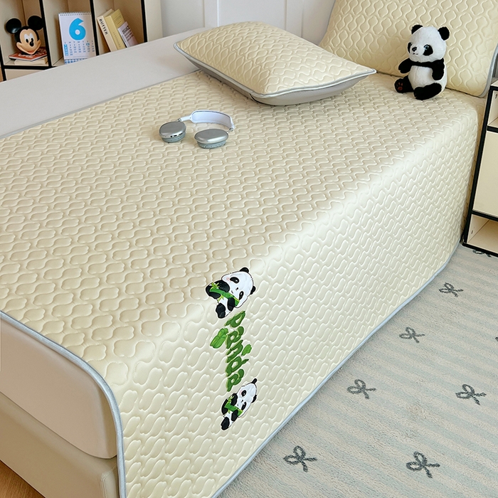 91家纺网 家纺一手货源 找家纺 三盛源 2025新款凉感丝加厚凉席夏季冰丝凉席 床席款-奶油黄