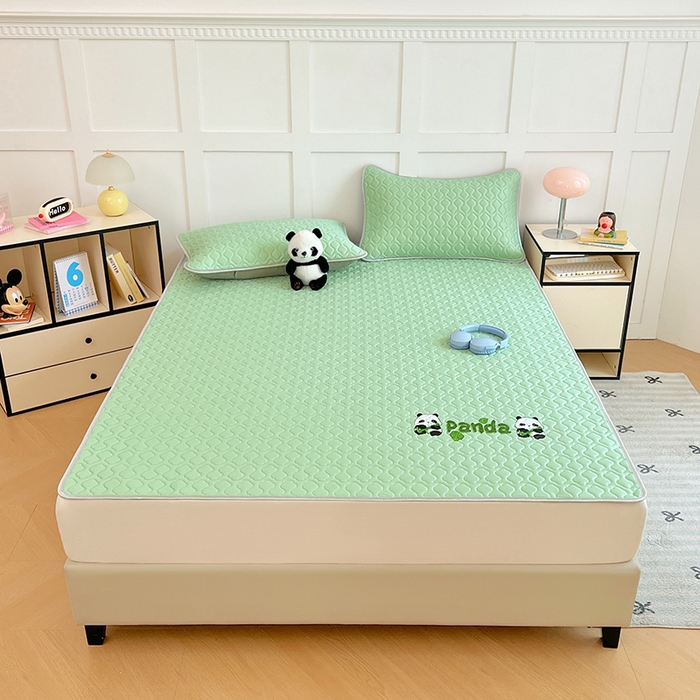 91家纺网 家纺一手货源 找家纺 三盛源 2025新款凉感丝加厚凉席夏季冰丝凉席 床席款-豆绿