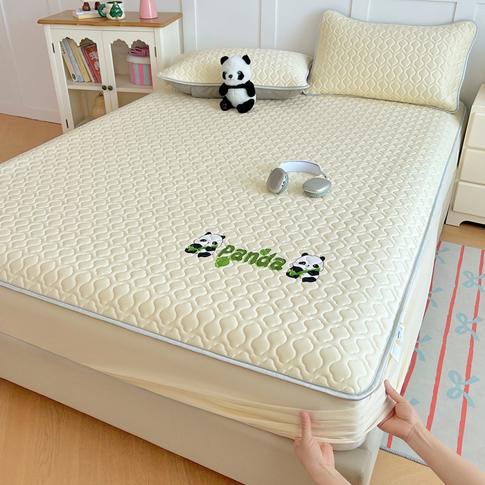 91家纺网 家纺一手货源 找家纺 三盛源 2025新款凉感丝凉席床笠夏季加厚冰丝凉席床套 床笠款-奶油黄