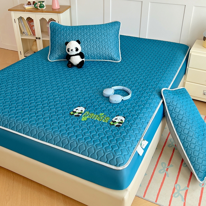 91家纺网 家纺一手货源 找家纺 三盛源 2025新款凉感丝凉席床笠夏季加厚冰丝凉席床套 床笠款-深海蓝