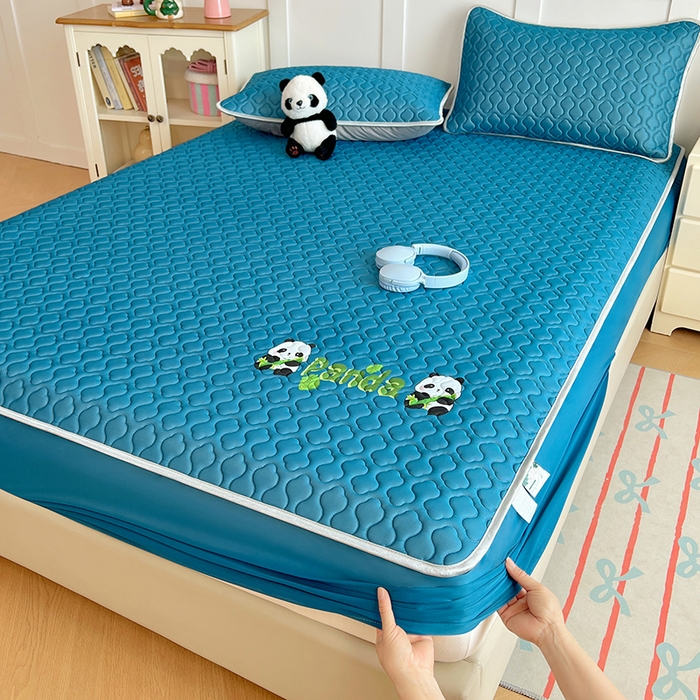 91家纺网 家纺一手货源 找家纺 三盛源 2025新款凉感丝凉席床笠夏季加厚冰丝凉席床套 床笠款-深海蓝