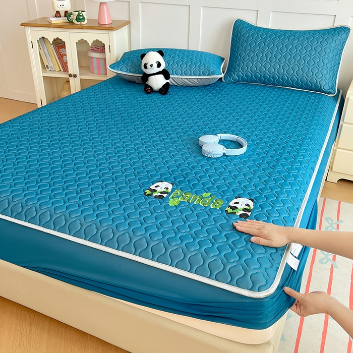 91家纺网 家纺一手货源 找家纺 三盛源 2025新款凉感丝凉席床笠夏季加厚冰丝凉席床套 床笠款-深海蓝