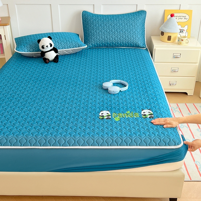 91家纺网 家纺一手货源 找家纺 三盛源 2025新款凉感丝凉席床笠夏季加厚冰丝凉席床套 床笠款-深海蓝