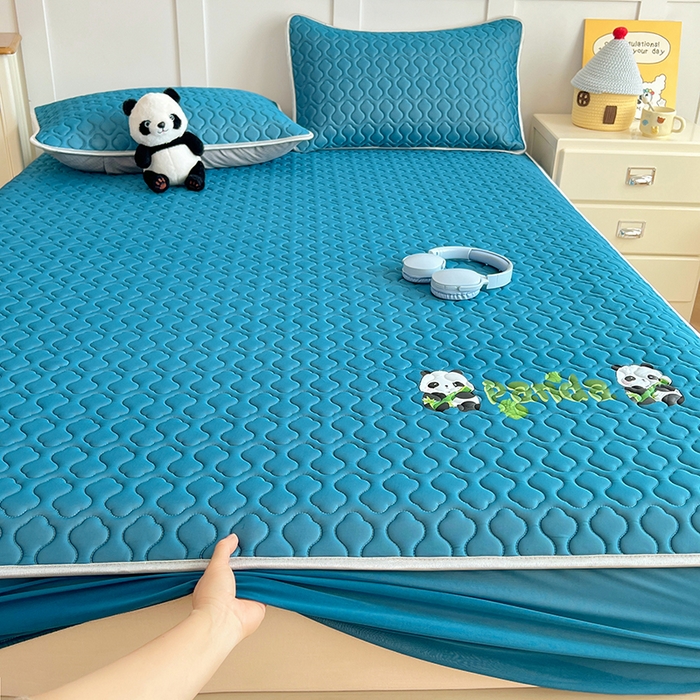 91家纺网 家纺一手货源 找家纺 三盛源 2025新款凉感丝凉席床笠夏季加厚冰丝凉席床套 床笠款-深海蓝