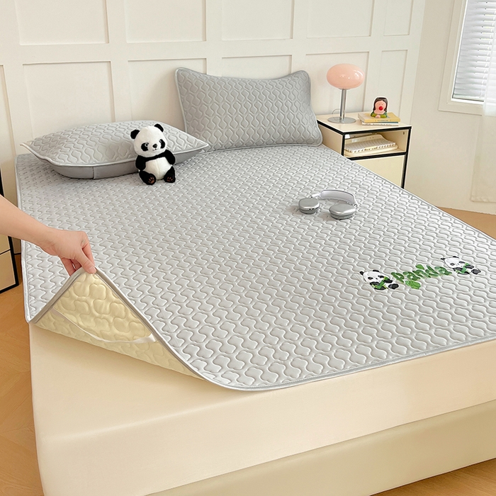 91家纺网 家纺一手货源 找家纺 三盛源 2025新款凉感丝加厚凉席夏季冰丝凉席 床席款-浅灰