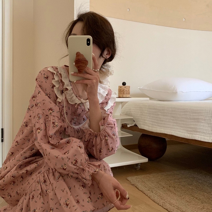 91家纺网 家纺一手货源 找家纺 （总）妍景家居生活馆 2025新款82792 韩系繁花粉睡裙