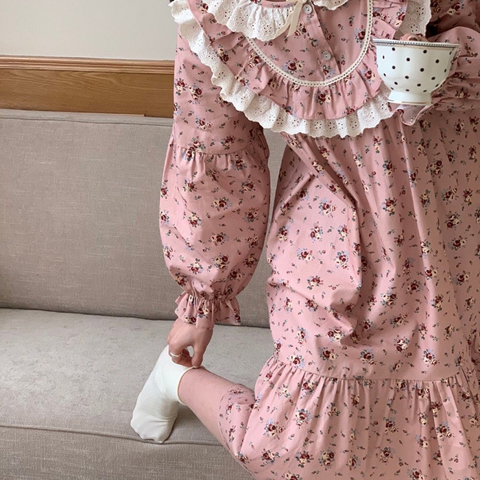 91家纺网 家纺一手货源 找家纺 （总）妍景家居生活馆 2025新款82792 韩系繁花粉睡裙